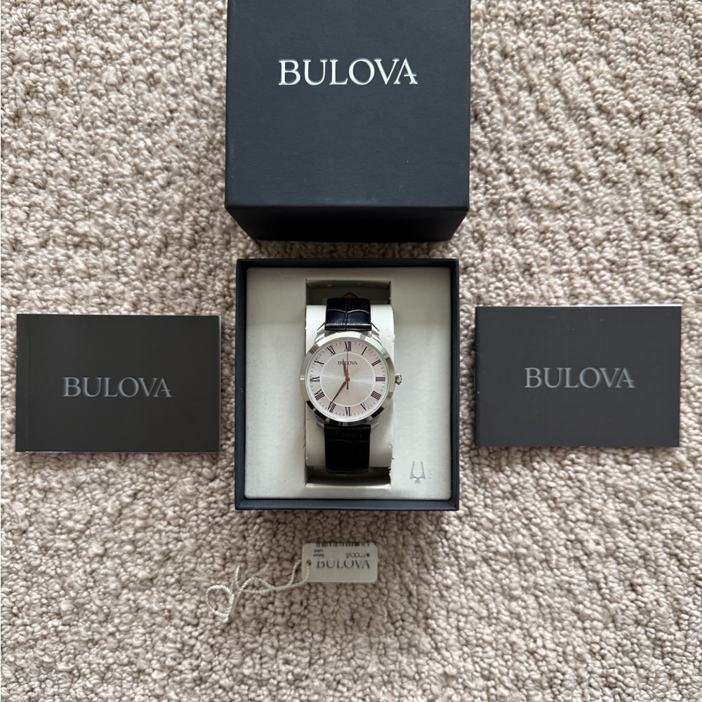 Bulova Silver and Black Class Leather Strap Watch - 96A133 - Picture 2 of 9